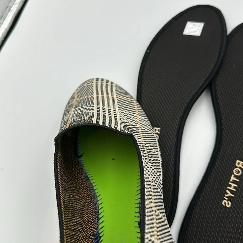 Rothy's The Loafer Ivory Glen Plaid Slip On Washable Flats Preppy Print Sz13